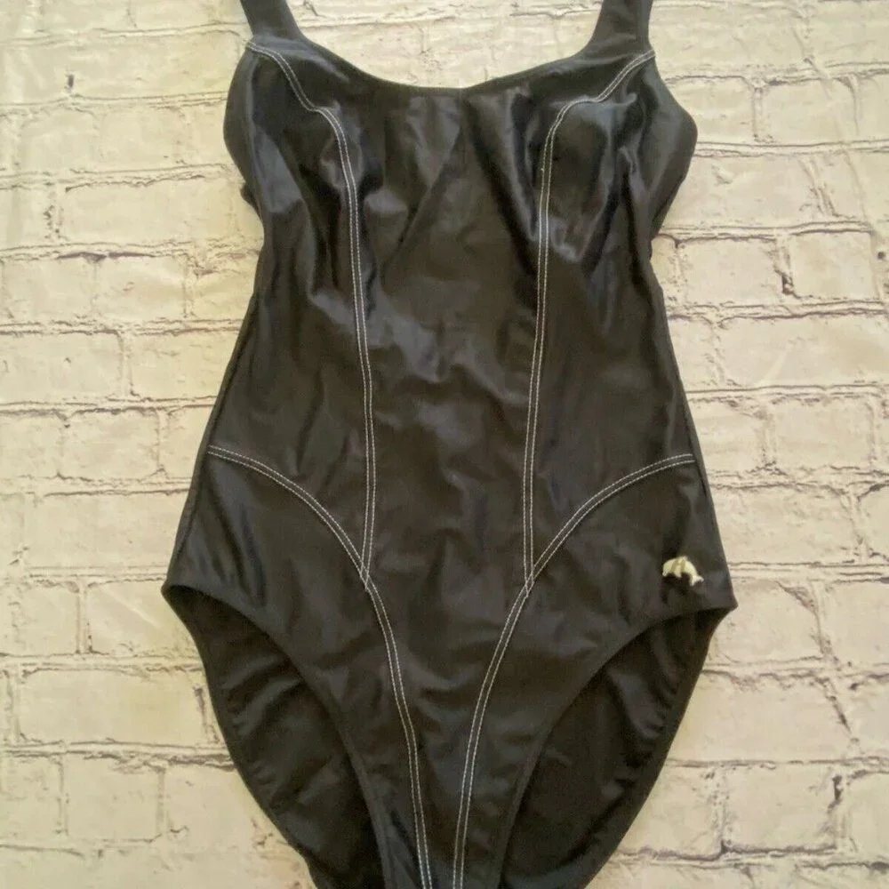 Anita Classix One Piece Swimsuit Size 8 Black White Stitching C Cup Vintage Look